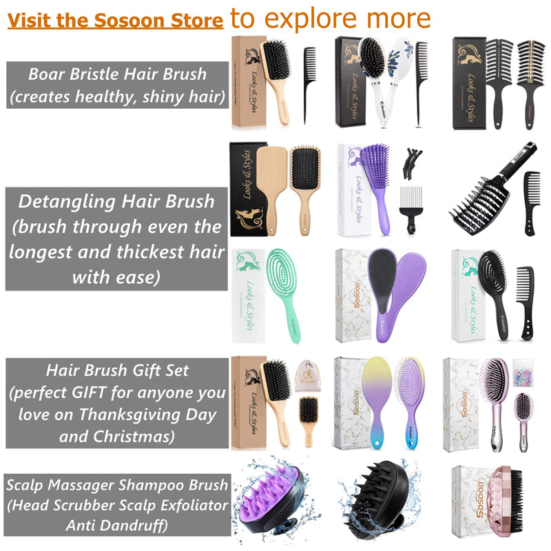 [Australia] - Hair Brush, Sosoon Boar Bristle Paddle Hairbrush for Long Thick Curly Wavy Dry or Damaged Hair, Reducing Hair Breakage and Frizzy No More Tangle, Giftbox & Hair Comb Included 1 Count (Pack of 1) 