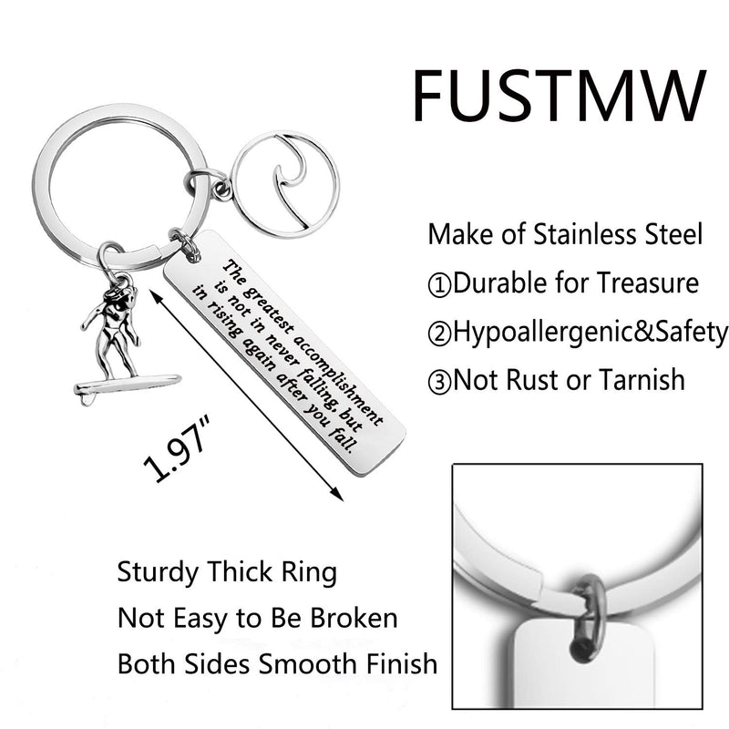 [Australia] - FUSTMW Surfer Gifts Surfing Keychain Inspirational Surfing Lover Gift Ocean Waves Charm Sport Pendant Surfer Girl Gift for Best Friends silver 