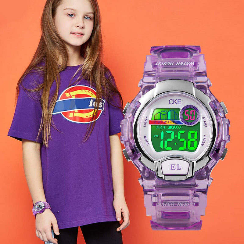 [Australia] - Kids Watch for Boys Girls, Digital Sports Watches for Child with Waterproof Colorful EL Light Stopwatch Alarm Purple 