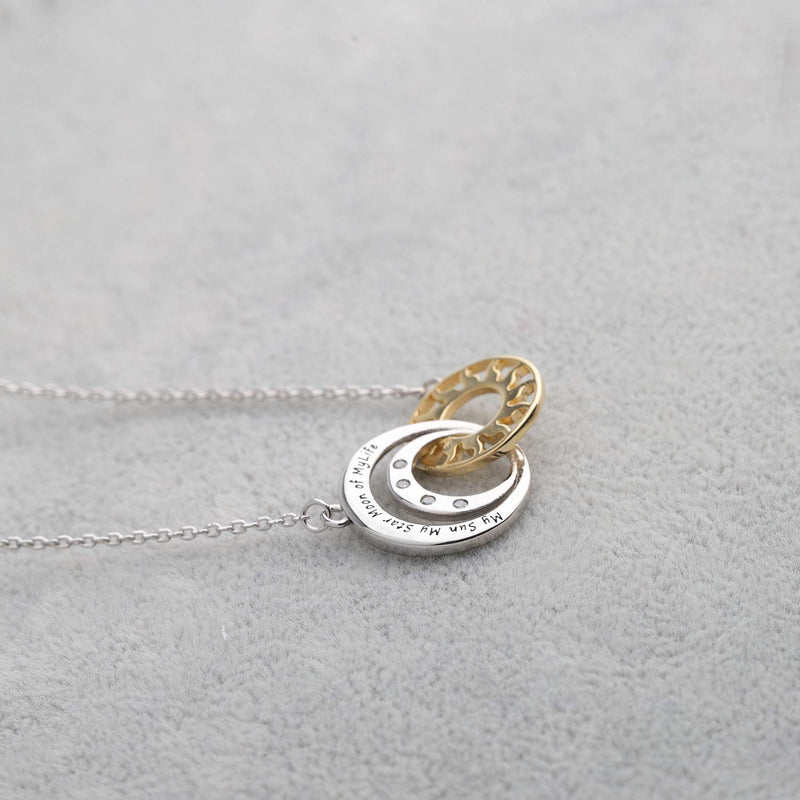 [Australia] - bobauna Sun Crescent Moon Star Two-Tone Interlocking Circles Necklace Celestial Jewelry Game of Thrones Jewelry Gift sun moon circle necklace 