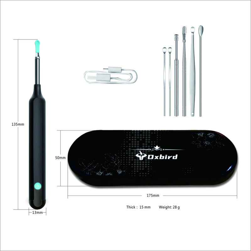 [Australia] - Oxbird(200-300W-PX) HD Wireless Otoscope with Light Ear Wax Camera, Ear Wax Remover Removal Cleaner Cleaning Kit, Suitable for Apple/Android, Dad and Madam Artifact,Perpetual Commitment Black 