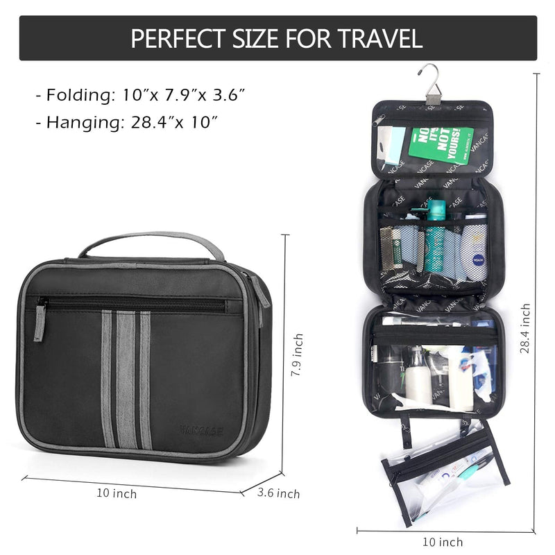 [Australia] - Hanging Toiletry Bag for Men, Travel Make up Wash Bag, Leather Shaving Dopp Kit, Waterproof Bathroom Shower Organizer with 8 Compartments for Cosmetic Accessory Black 