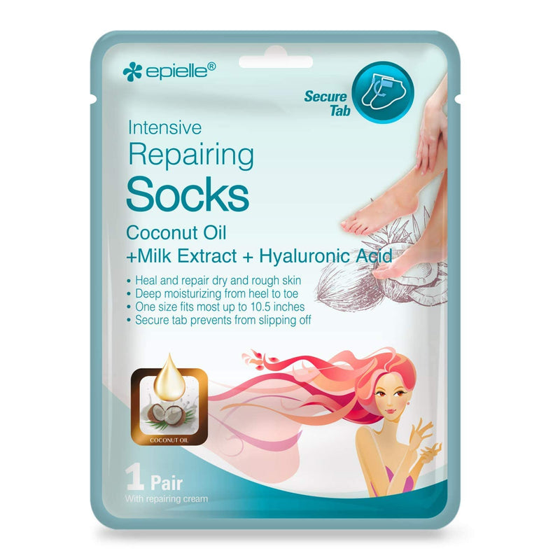 [Australia] - Epielle Intensive Repairing Foot Mask for Dry foot and Cracked heel and callus (Socks-6pk) Foot Spa masks | Coconut Oil + Milk Extract + Hyaluronic Acid 