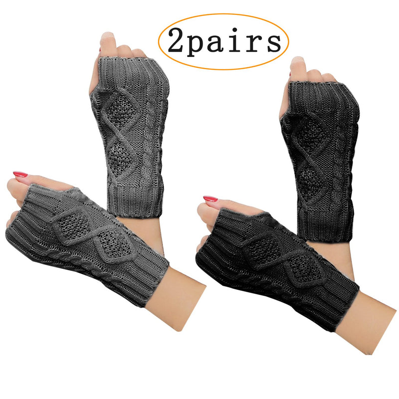 [Australia] - 2-4 Pairs Women Winter Warm Knit Fingerless Gloves Hand Crochet Thumbhole Arm Warmers Mittens Black 