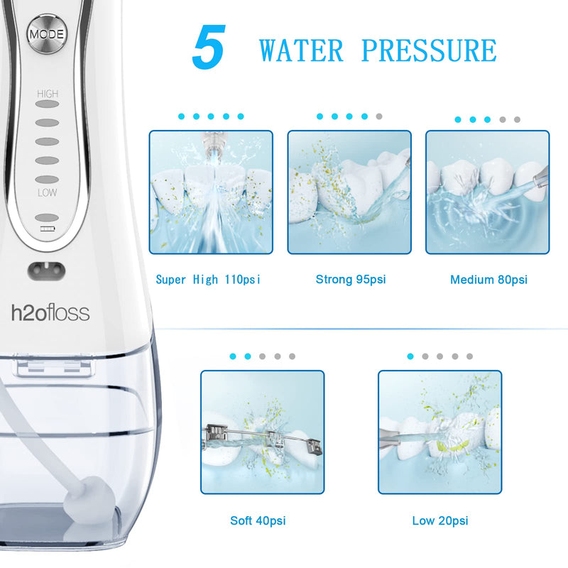 [Australia] - H2ofloss Water Flosser Professional Cordless Dental Oral Irrigator - Portable and Rechargeable IPX7 Waterproof Water Flossing for Teeth Cleaning,300ml Reservoir Home and Travel (HF-6) 