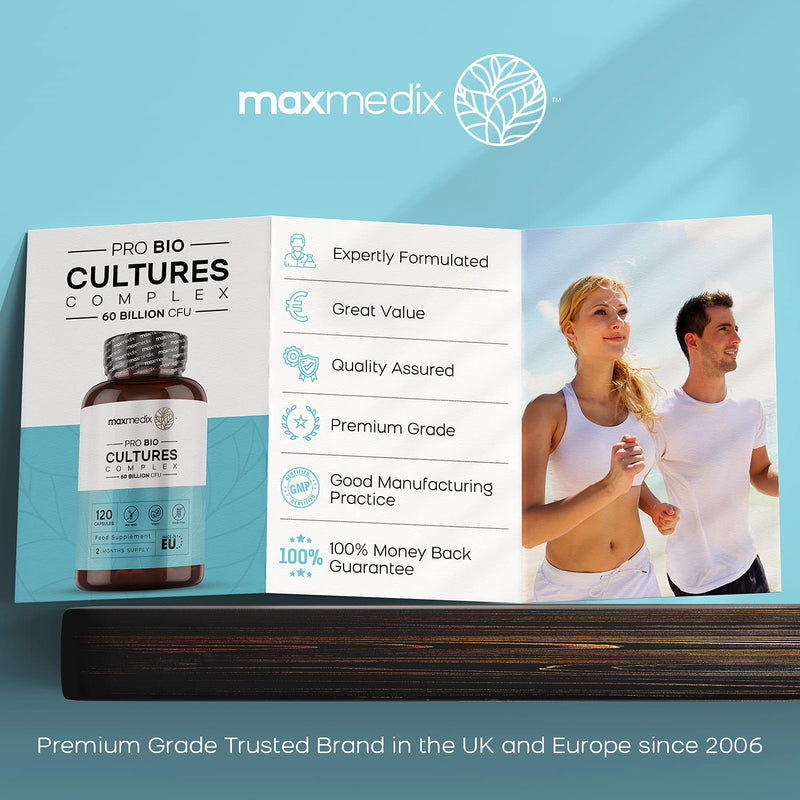 [Australia] - Bio Cultures Complex 60 Billion CFU, 20 Active Strain 120 Vegan Capsules (2 Months Supply) - Live Friendly Bacteria Gut Health Supplement for Men & Women -Lactobacillus Gasseri, Reuteri & Acidophilus 
