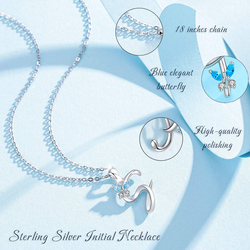 [Australia] - EUDORA Sterling Silver Necklace 26 Letters Alphabet Personalized Charm Pendant with 18inch O-Ring Chain S with Butterfly 