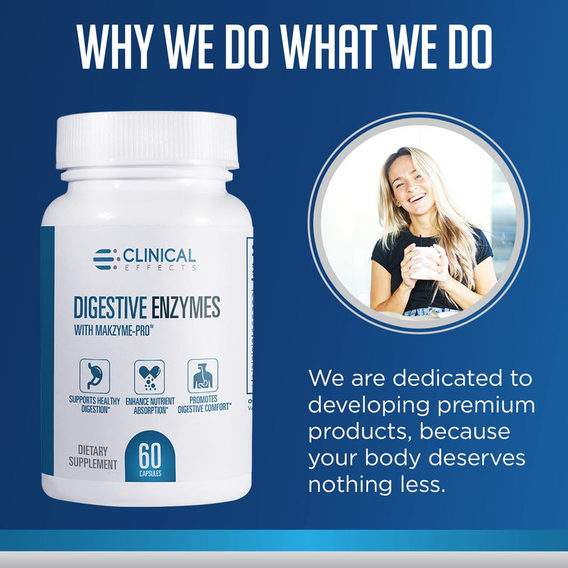 [Australia] - Clinical Effects Digestive Enzymes with Makzyme-Pro - Gut Health Enzyme and Probiotic Supplement to Support Digestion, Nutrient Absorption, Digestive Comfort - 60 Vegan Supplement Capsules - USA Made 