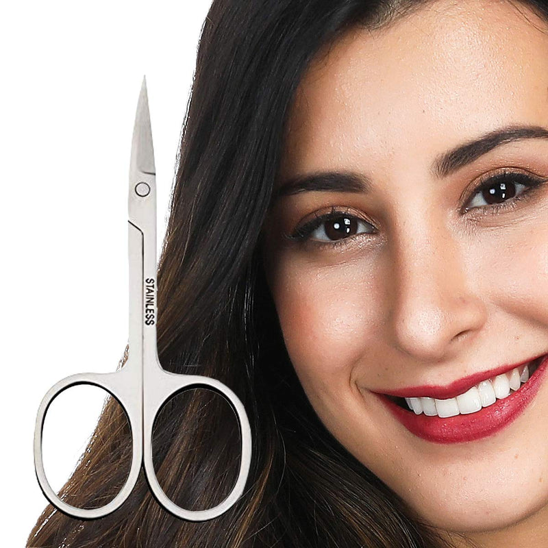 [Australia] - Eyebrow Scissors and Eyebrow Brush by AUMELO - Eyelash Extensions Shaping Curved Craft Stainless Steel Scissors for Your Beauty Silver 