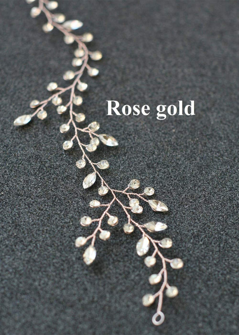 [Australia] - Anglacesmade Bridal Crystal Hair Vine Branch Rhinestone Headband Opal Wedding Headpiece for Bridesmaid Bride Prom Party Festival Hair Weaths for Women and Girls (Rose gold) Rose gold 