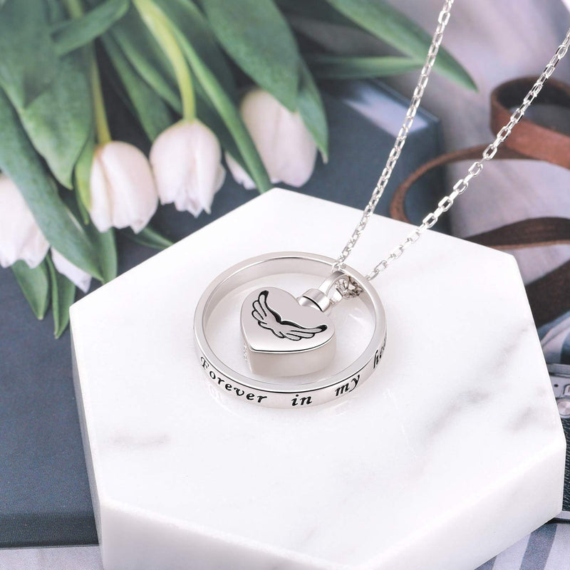 [Australia] - Circle Cremation Urn Necklace for Pet/Dog/Cat Ashes 925 Sterling Silver Keepsake Memorial Jewelry angel wings, cross, Paw Print ashes necklace Angel wings urn necklace 