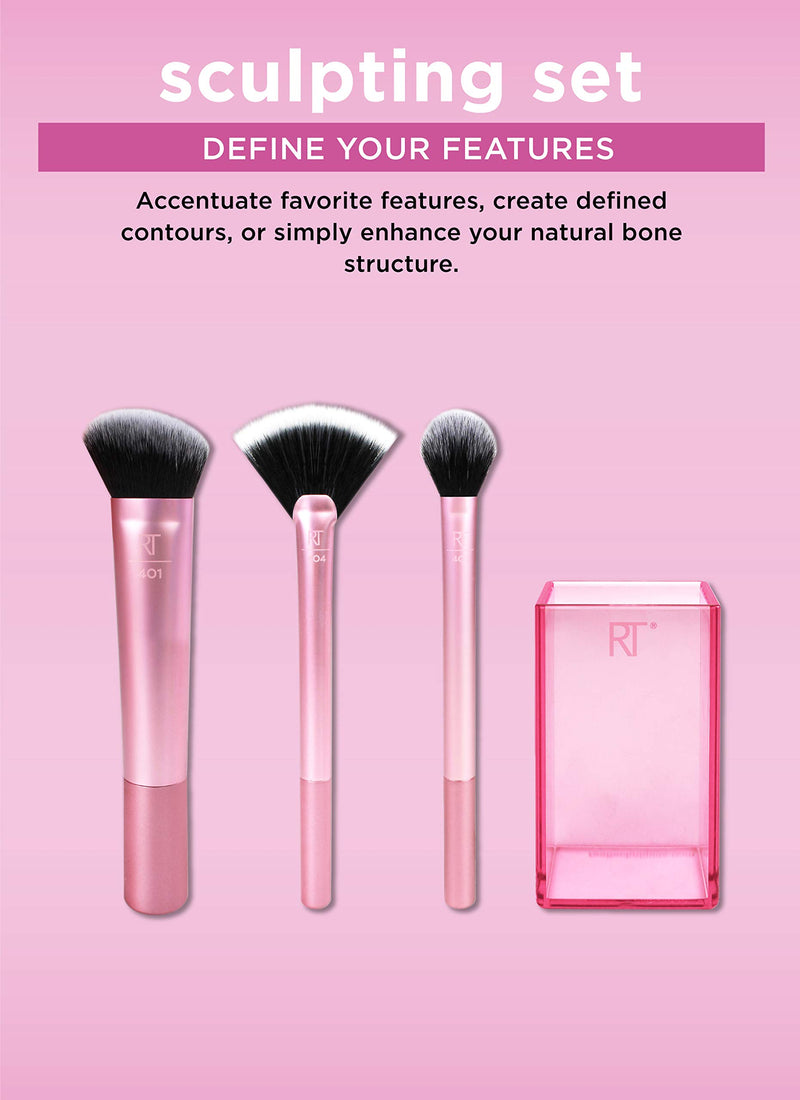 [Australia] - Real Techniques Cruelty Free Sculpting Set, Includes: Sculpting Brush, Fan Brush, Setting Brush & Brush Cup, Synthetic Bristles 