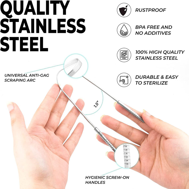 [Australia] - OCBA Tongue Scraper for Oral Health Natural Silver Tongue Cleaner Rustproof Use After Toothbrush for Fresh Breath Stainless Steel (1 Pack) 