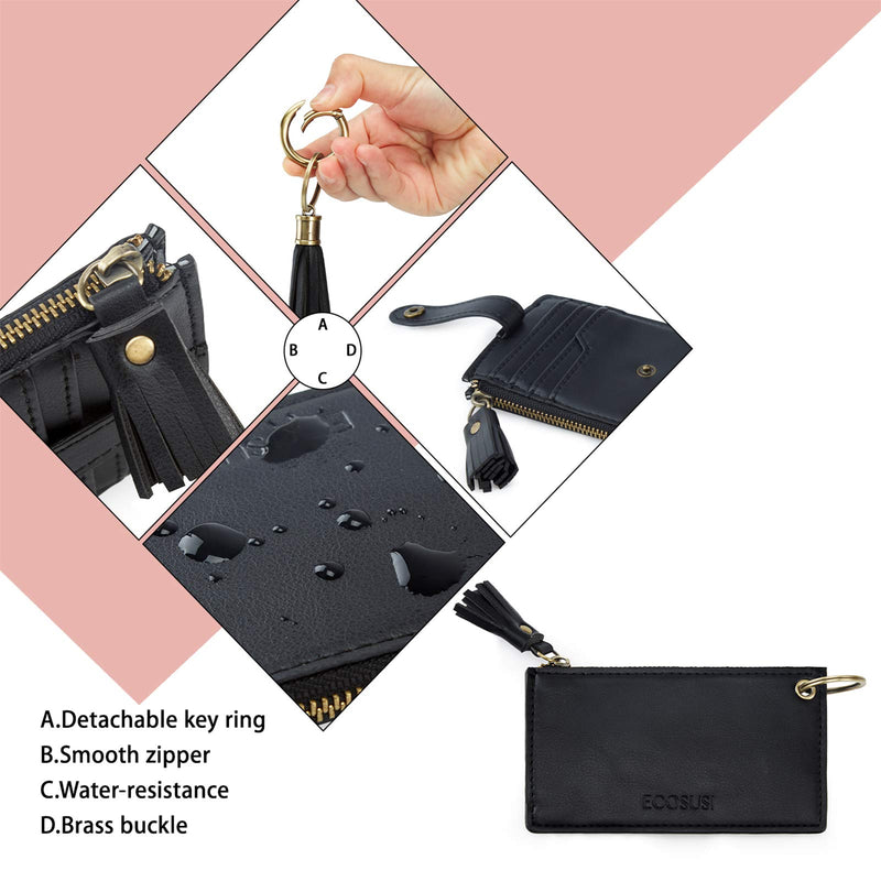 [Australia] - ECOSUSI Wristlet Keychain Key Ring Bracelets Card Holder Purse with Tassel, Bow Black 