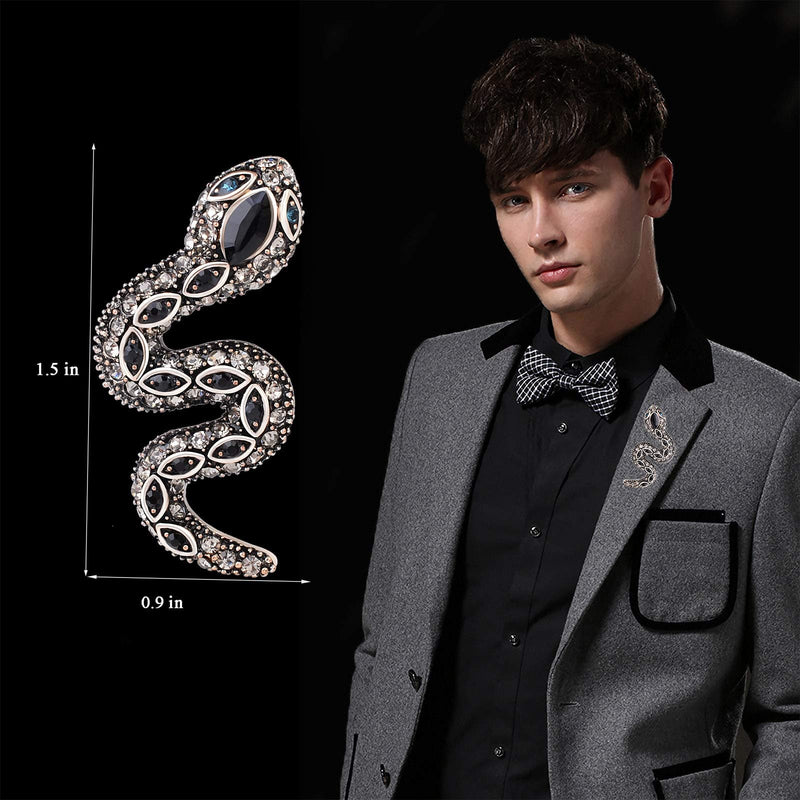 [Australia] - Vintage Enamel Crystal Cobra Snake Brooch Pins Reptile Animal Python Antique Breastpin Costume Jewelry for Women Men Black Snake 