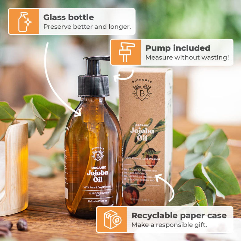 [Australia] - ORGANIC JOJOBA OIL | 100% Pure, Natural & Cold Pressed | Face, Body, Hair, Beard, Nails | Vegan & Cruelty Free | Glass Bottle + Pump (200ml) 200ml 