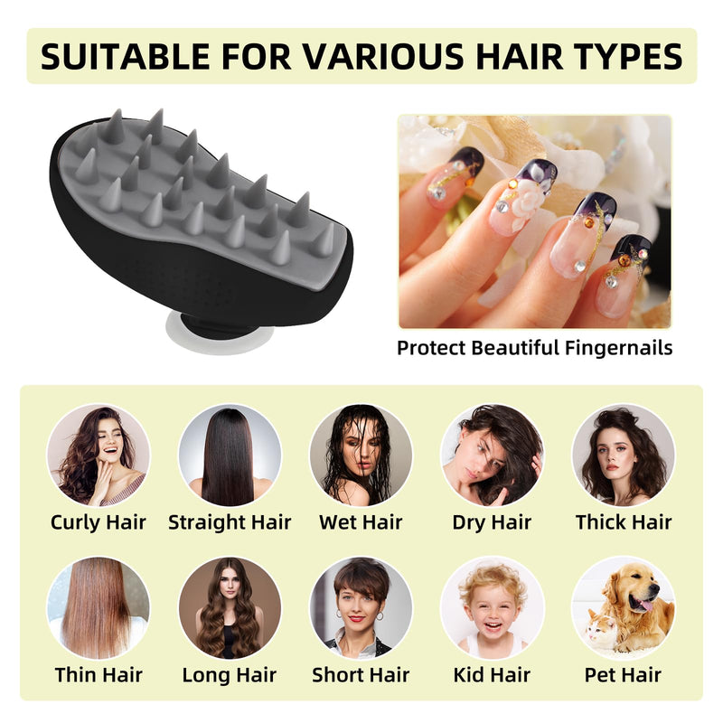 [Australia] - Scalp Massager Shampoo Brush, Soft Hard Silicone Shampoo Scrub Brush for Hair Care Growth Clean, Wet and Dry Hair Head Massager, Reduce Dandruff, Massage Scalp Black 