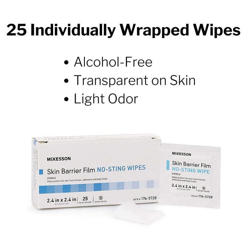 [Australia] - McKesson Skin Barrier Film, Sterile, No Sting Body Wipe, Individual Packet, 25 Wipes 