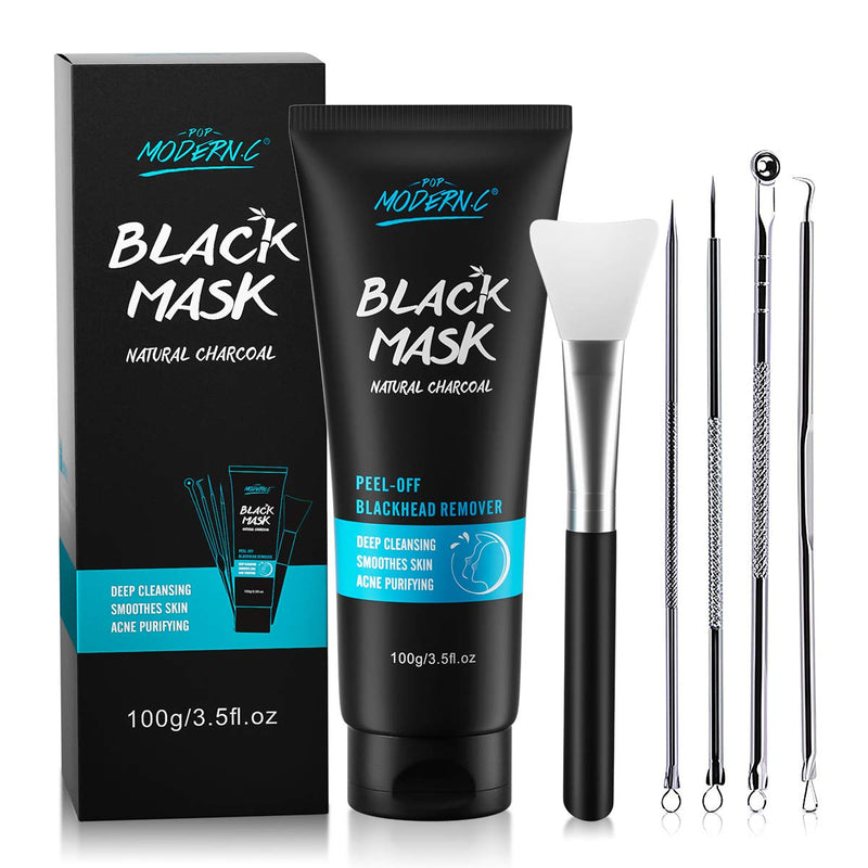 [Australia] - Peel Off Mask Black Mask Charcoal Blackhead Removal Mask Facial Black Mask Skin Cleansing, Purifying Bamboo Charcoal With Blackhead Remover Extractor Tools Kit & Mask Brush 