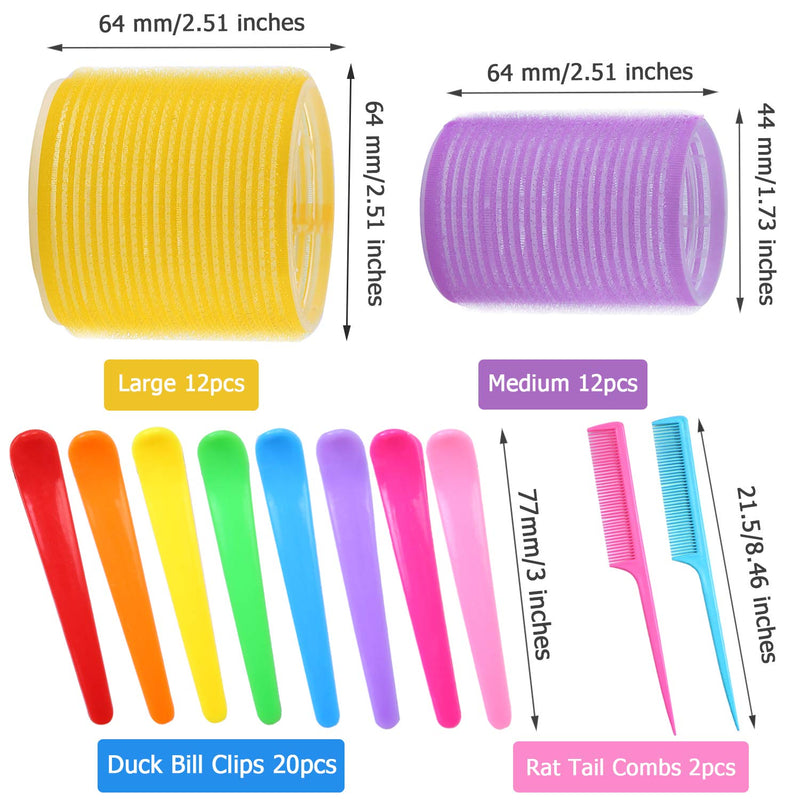 [Australia] - URATOT Jumbo Size Self Grip Hair Rollers Set 24 Rollers, 64mm and 44mm, 20 Duck Bill Clips, 2 Combs, 1 Storage Bag, Hairdo Tools for Adults and Kids 24 Count (Pack of 1) 