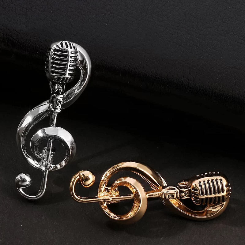 [Australia] - MZHSMZHR Microphone Music Note Brooch Pins broches Jewelry for Women Cute pins Fashion Jewelry Brooch Simple Accessories Gifts for Party New Year' s Gifts Gold 