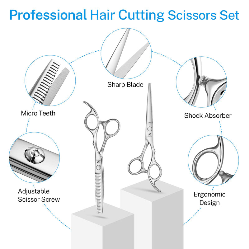 [Australia] - Misiki Haircut Scissors Professional Hair Cutting Scissors Kit with Cutting Scissors, Thinning Scissors, 100% Stainless Steel Rust Resistant Barbers Scissors with Leather Case for Barber, Salon, Home 