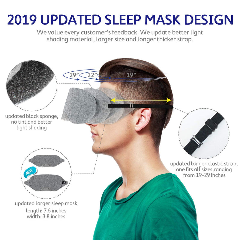 [Australia] - Mavogel Cotton Sleep Eye Mask - Updated Design Light Blocking Sleep Mask, Soft and Comfortable Night Eye Mask for Men Women, Eye Blinder for Travel/Sleeping/Shift Work, Includes Travel Pouch, Grey 