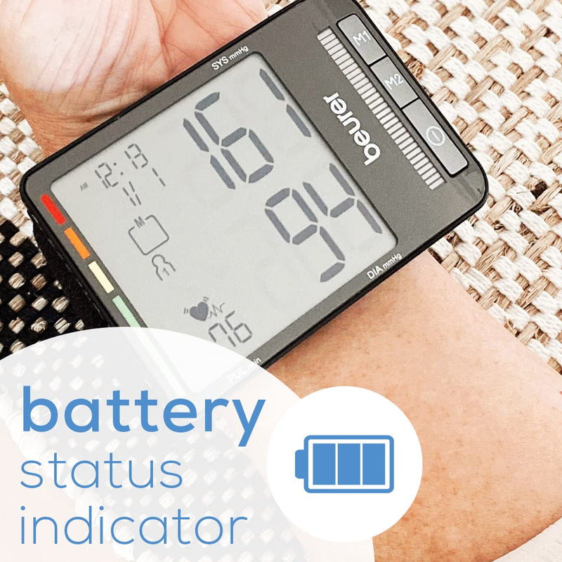 [Australia] - Beurer BC81 Wrist Blood Pressure Monitor – XL Display, Arrhythmia Detection, 120 Memory Sets – XL Blood Pressure Cuff Wrist for Home Use, Automatic Blood Pressure Machine with Storage Case, Batteries 