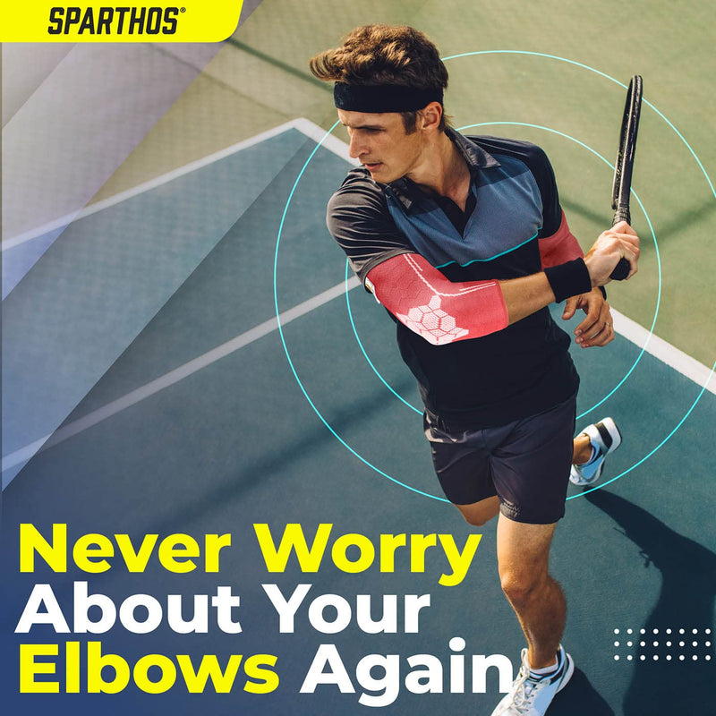 [Australia] - Sparthos Elbow Compression Sleeves (Pair) – Tennis and Golfer's Elbow Support – Elbow Brace for Men and Women – Made from Innovative Breathable Elastic Blend Large Flamingo Pink 