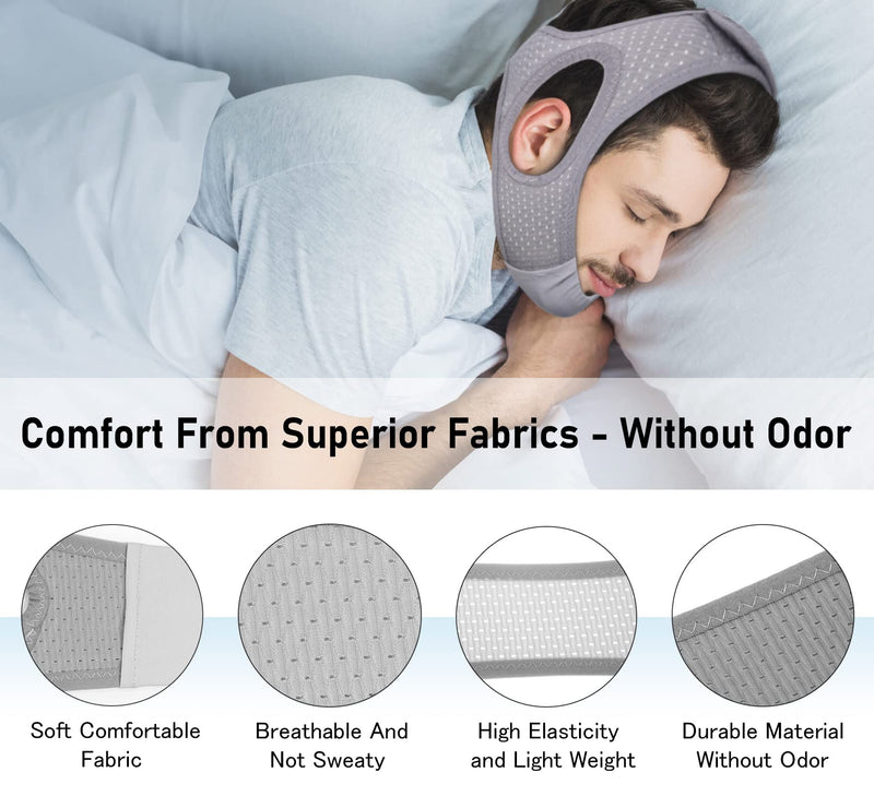 [Australia] - Forzacx Anti Snoring Chin Strap - Light Breathable Cpap Chin Strap Snoring Solution, Comfortable Chin Portion Widen Softer, Efficient Reduce Snoring, Adjustabl Sleep Chin Strap for Men Women - Grey 