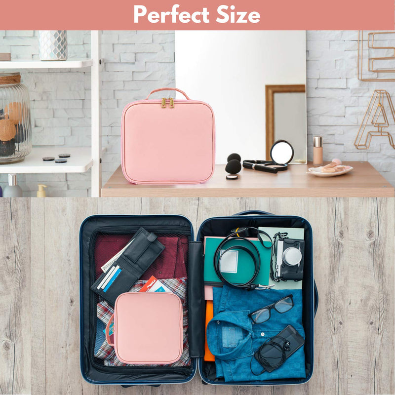 [Australia] - Travel Makeup Case PU Leather Professional Cosmetic Train Cases Artist Storage Bag Make Up Tool Boxes Brushes Bags with Compartments Waterproof Detachable Vanity Organizer(Pink) M Pink 