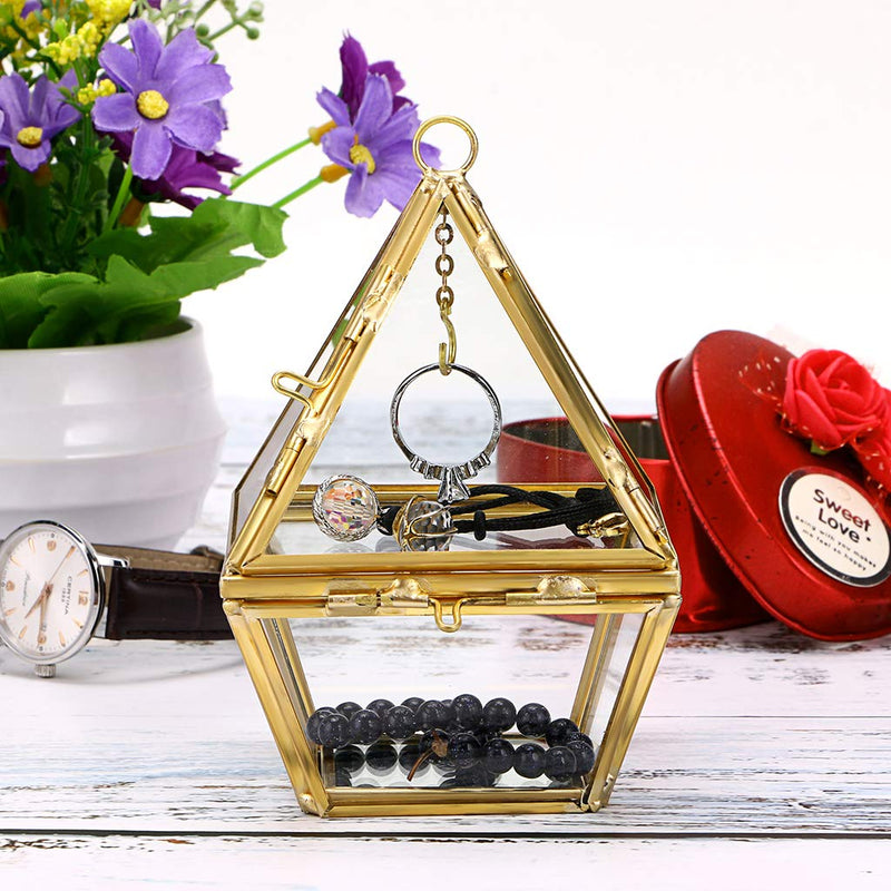 [Australia] - Hipiwe 2-Tier Jewelry Ring Display Holder - Glass Geometric Pyramid Jewelry Ring Organizer Case, Decorative Ring Bearer Gift Box Hanging Prism Ring Stand for Wedding, Proposal, Engagement 