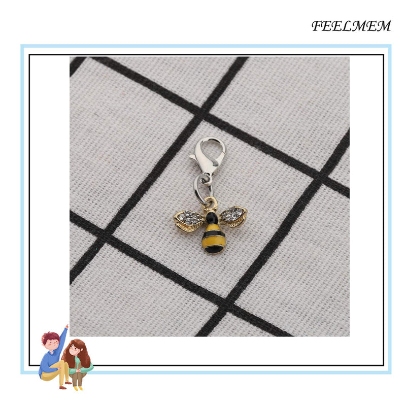 [Australia] - FEELMEM Little Honeybee Zipper Pull Cute Crystal Yellow Bee Pendant Clip on Charm Bee Jewelry Gift for Bee Lover Honey Beekeeper silver 