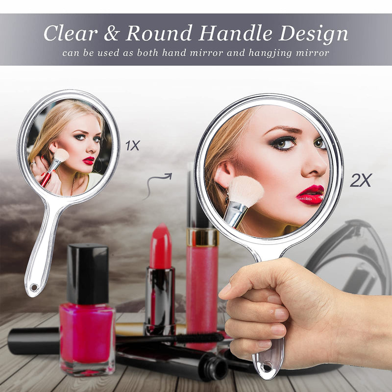 [Australia] - Hand Mirror Double-Sided Handheld Mirror 1X/ 2X Magnifying Mirror with Handle Transparent Hand Mirror Rounded Shape Makeup Mirror (Clear) Clear 