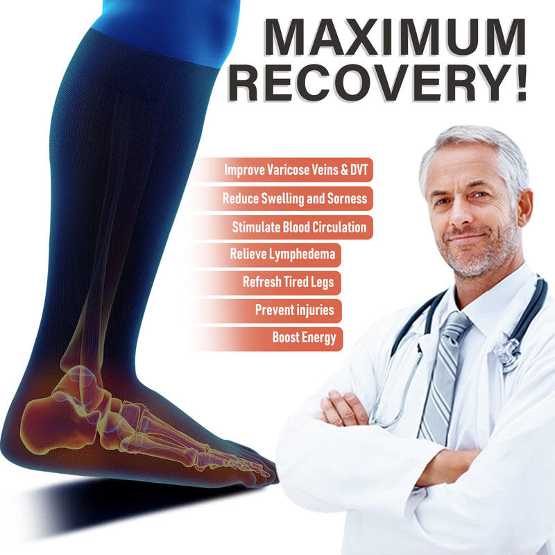 [Australia] - 3 Pairs Plus Size Compression Socks for Women and Men Wide Calf 20-30mmhg Extra Large Knee High Support for Circulation 01 Black XX-Large 