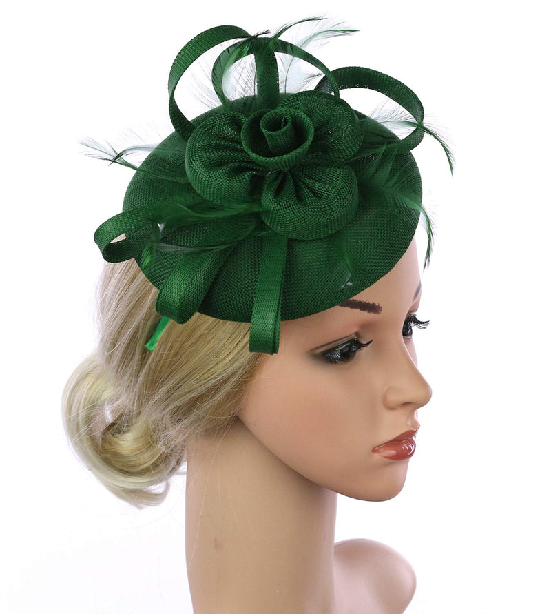 [Australia] - Z&X Sinamay Fascinator Hats for Women Church Kentucky Derby Hat Flower Feather Wedding Fascinator Headband Clips 007 Green 