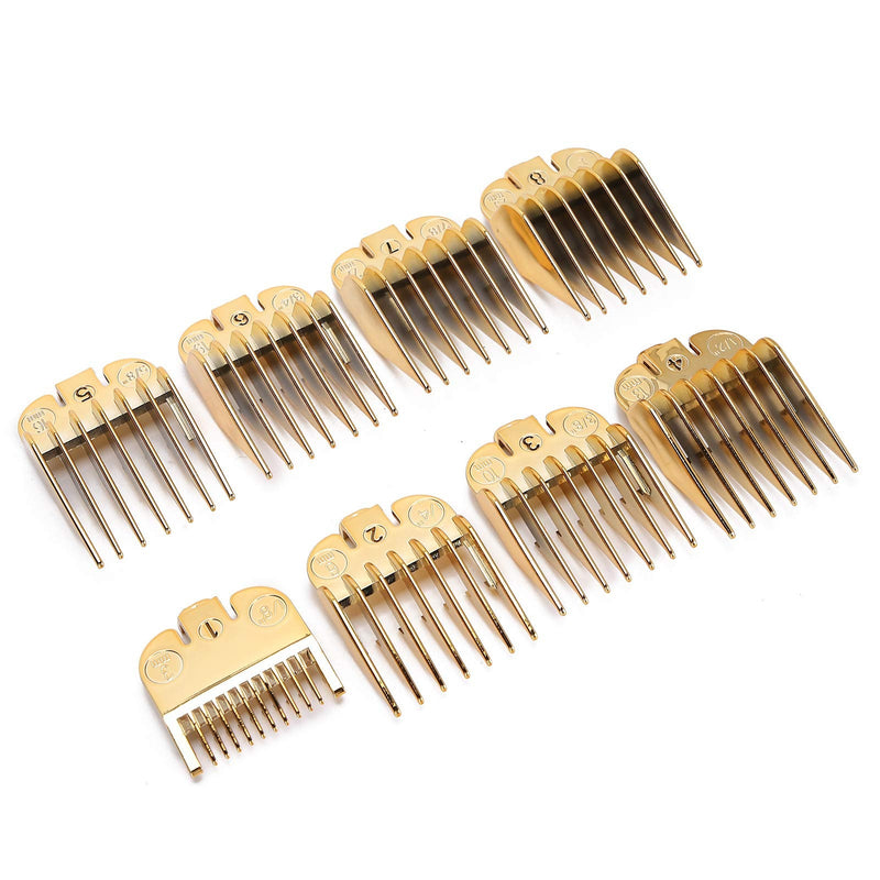 [Australia] - 8pcs Haircut Limit Comb, Hair Clipper Guide Comb, Guide Attachment Size, Positioning Comb Replacement Guide Comb Set Cutting Guide Comb for Hair Clipper Gold 