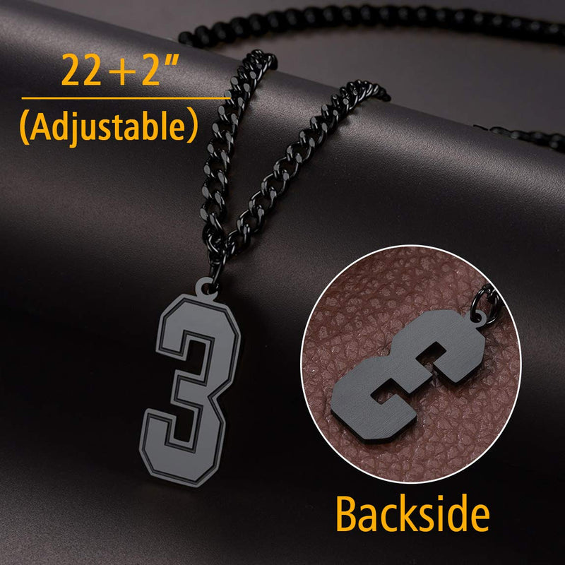 [Australia] - ChainsPro Men 0-9 Jersey Number Necklace-Adjustable Chain, Baseball/Basketball/Football Team Jewelry, Durable Clasp, 316L Stainless Steel/Gold Plated-Send Gift Box 0-black 