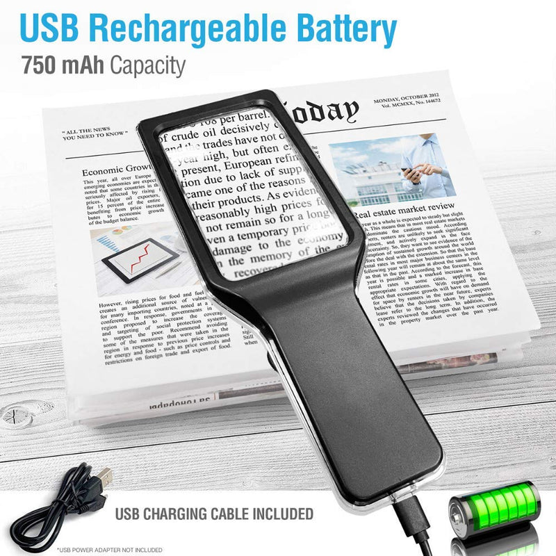 [Australia] - [Rechargeable] 4X Magnifying Glass with [10 Anti-Glare & Fully Dimmable LEDs]-Evenly Lit Viewing Area-The Brightest & Best Reading Magnifier for Small Prints, Low Vision Seniors, Macular Degeneration 
