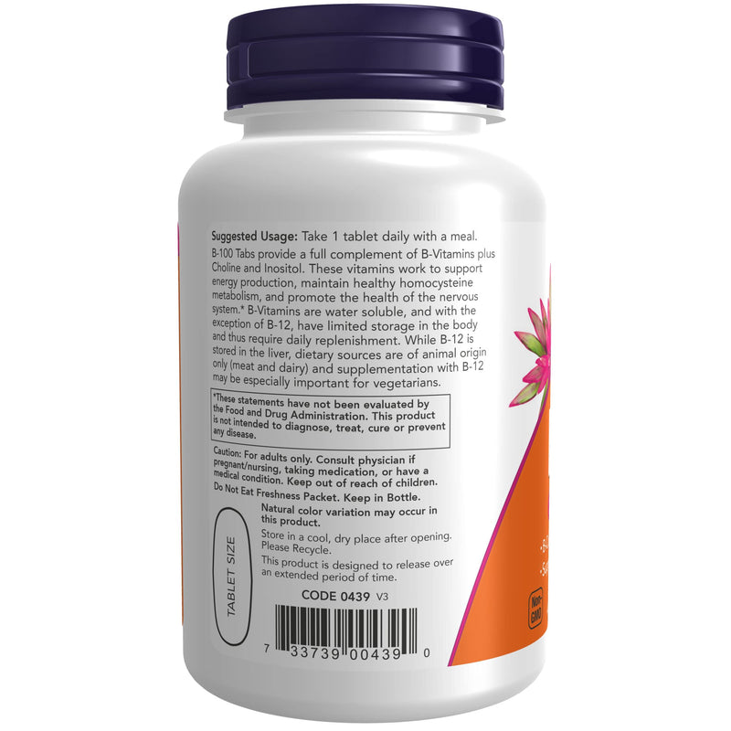 [Australia] - NOW Supplements, Vitamin B-100, Sustained Release, Energy Production*, Nervous System Health*, 100 Tablets 