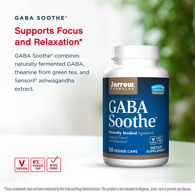 [Australia] - Jarrow Formulas GABA Soothe - 30 Veggie Caps - Supports Focus, Relaxation & Resistance to Stress - With Theanine & Ashwagandha Extract - 30 Servings 