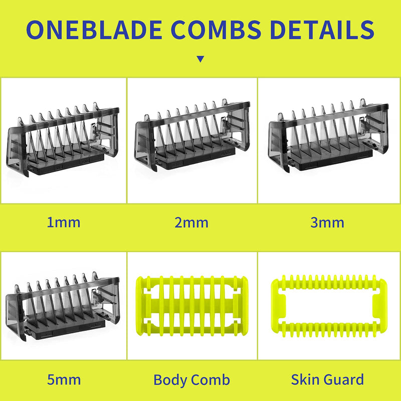 [Australia] - Guide Comb Attachments Body Skin for Philips One Blade & OneBlade Pro QP2520 QP2530 QP2620 QP2630 QP6510 QP6520 Face Hair Clippers Beard Trimmer Replacement Kit Guards (6pc) 