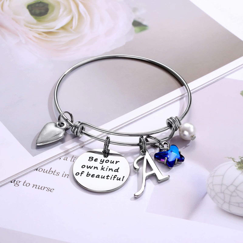 [Australia] - Butterfly Charm Bracelets for Women, Be Your Own Kind of Beautifully Inspirational Bangle Bracelet Expandable 26 Letters Initial Charm Butterfly Bracelets for Women Girls Personalized Jewelry Gifts A 