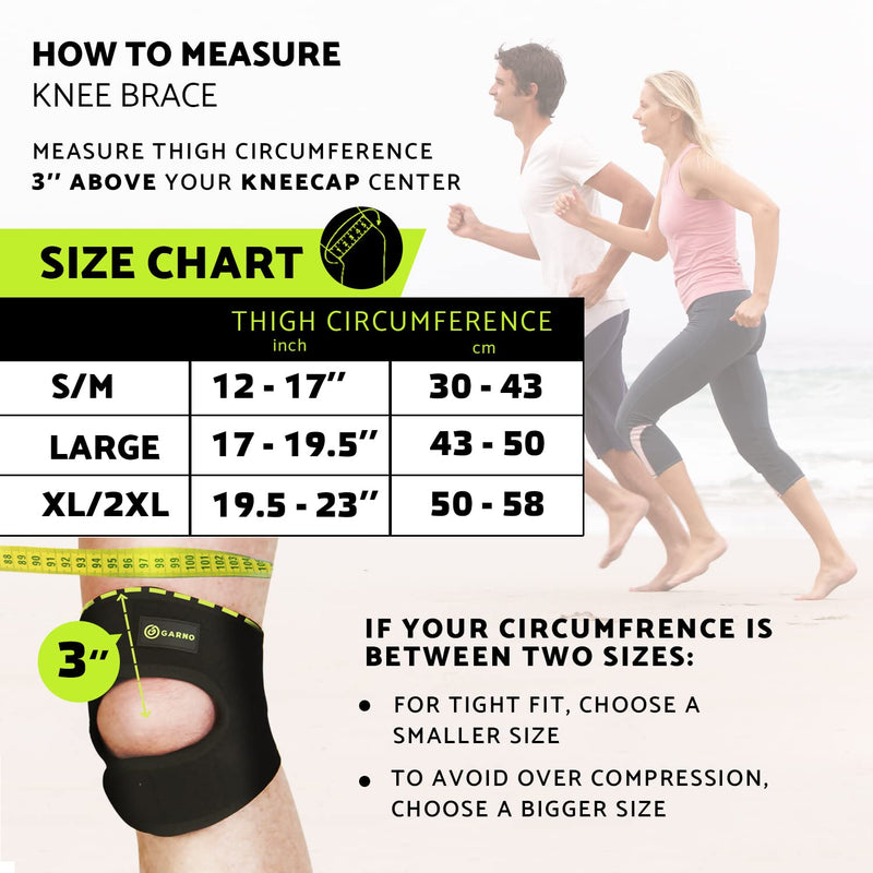 [Australia] - GARNO Knee Brace for Pain Relief by Meniscus Tear, MCL, Arthritis, ACL, Osgood Schlatter, Compression Patellar Tendon Support Strap for Working Out, Running, Weightlifting; Men, Women; (Large Size) Large (Pack of 1) 