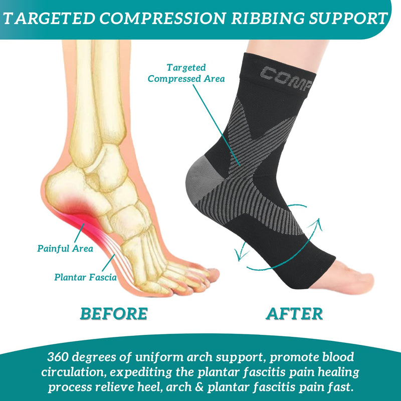 [Australia] - Keepaty Compression Socks for Plantar Fasciitis for Men and Women - Relieves Pain -Supports Heel, Arch & Ankle (Black, Medium) 