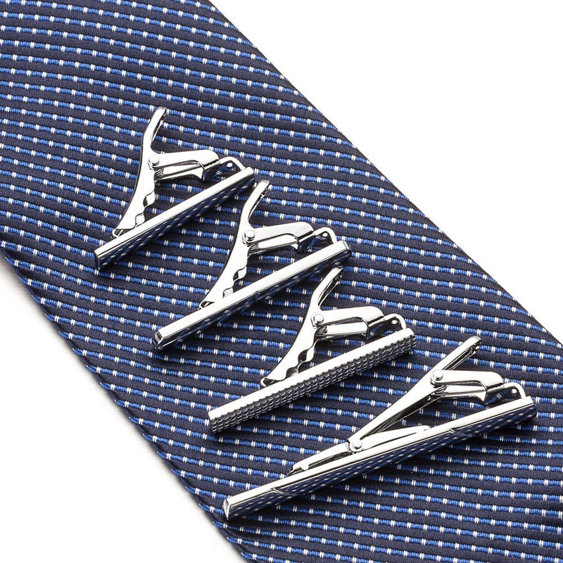 [Australia] - URKEY Tie Bars for Men Skinny Regular Necktie, Length 1.5 Inch-2.3 Inch, Tie Clips Set in Gift Box polished silver 