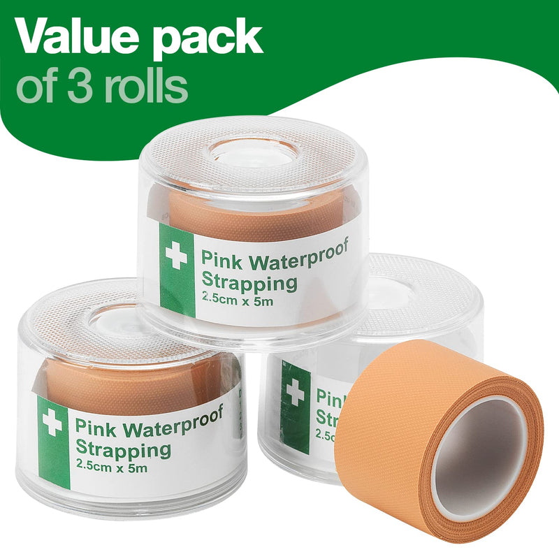[Australia] - HypaPlast Waterproof First Aid Tape for securing Plasters and Dressings, 2.5 cm x 5m, Pack of 3 Rolls Pink 