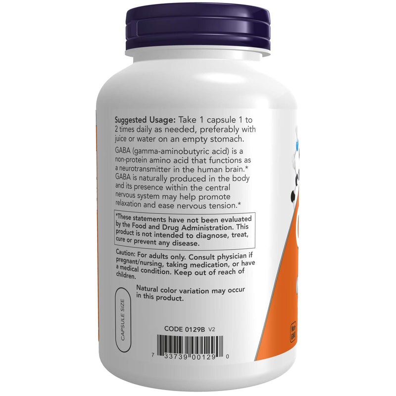 [Australia] - NOW Supplements, GABA (Gamma-Aminobutyric Acid) 750mg, Neurotransmitter Support*, 200 Veg Capsules 