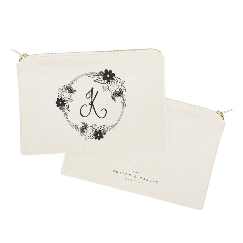 [Australia] - The Cotton & Canvas Co. Personalized Monogram Floral Initial K Cosmetic Bag and Travel Make Up Pouch 