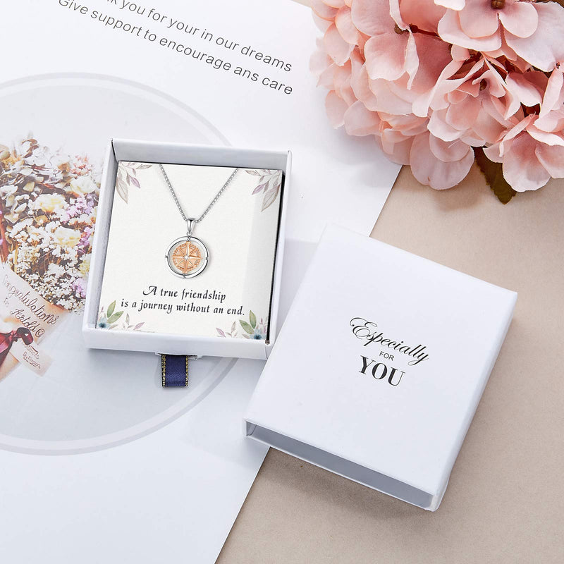 [Australia] - ASELFAD Friendship Compass Necklace for Women, Best Friend Friendship Gifts for Women, Graduation Gifts for Her, Birthday Gifts for Friends Female, Going Away Gifts A True Friendship is a Journey Without an end 